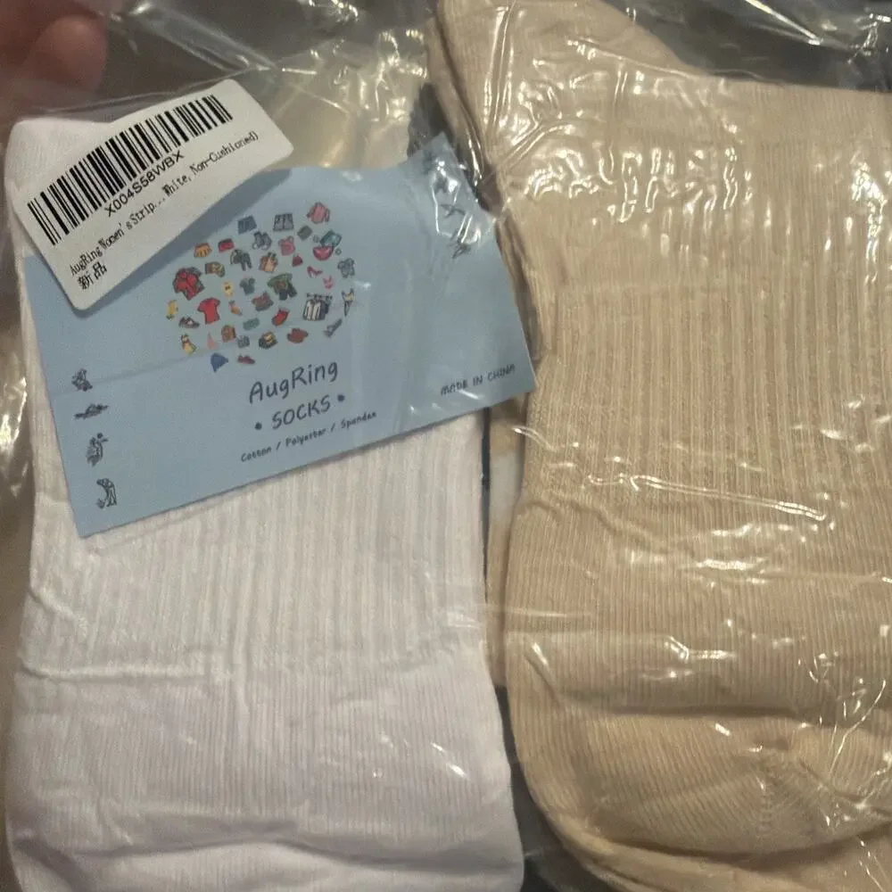 Augring Womens Striped Cotton Crew Socks Cozy Athletic Quarter Socks 4 Pack